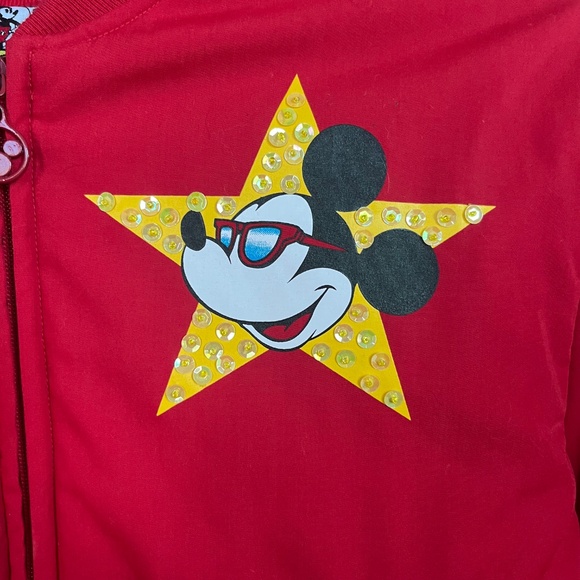 VTG Mickey & Co Red Disney Mickey Mouse Sequin Bomber Youth Jacket Size L - Picture 3 of 7